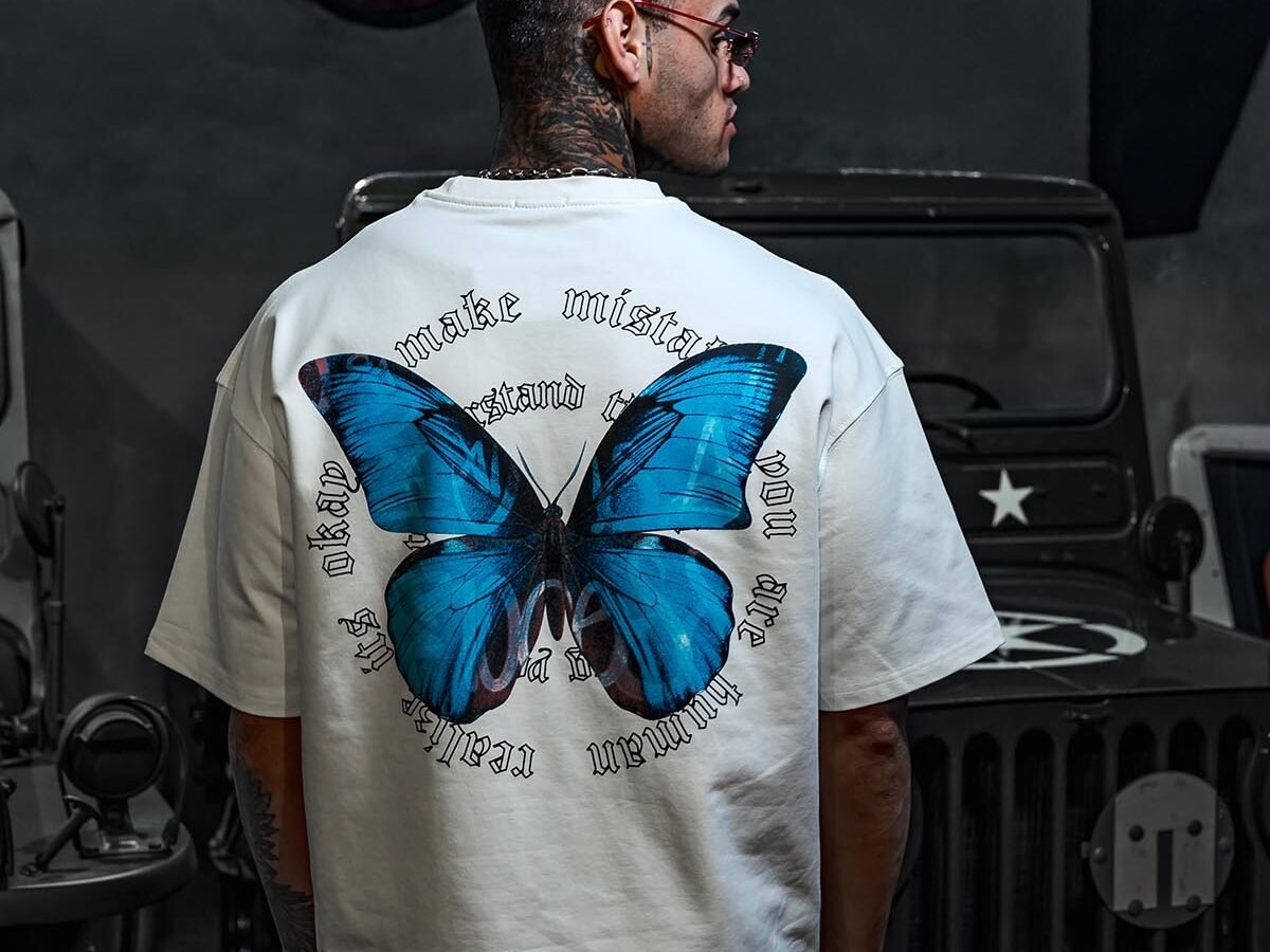 Studio Butterfly Printed Oversize White T-Shirt