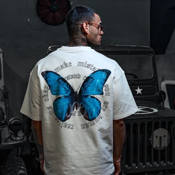 Studio Butterfly Printed Oversize White T-Shirt