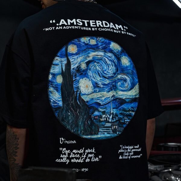 Amsterdam Van Gogh Printed Oversize Black T-Shirt
