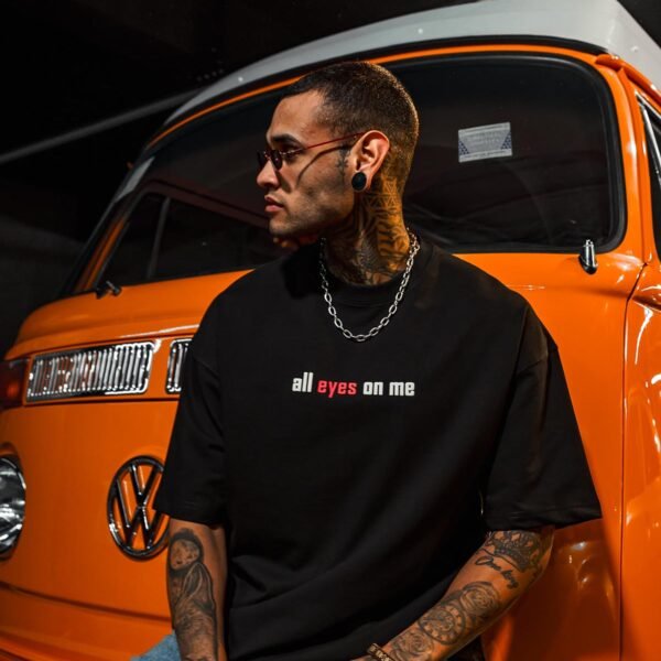 All Eyes On Me Cigarette Printed Oversize Black T-Shirt