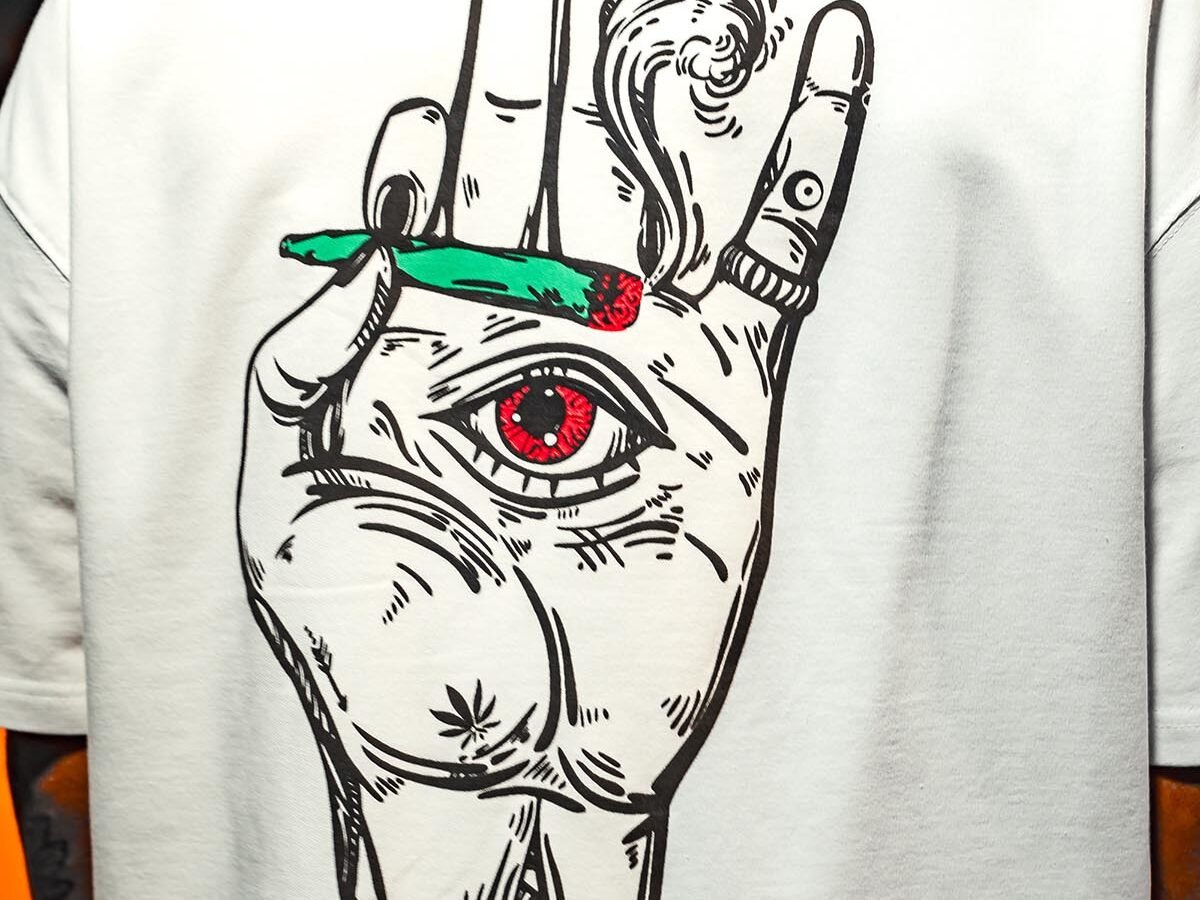All Eyes On Me Cigarette Printed Oversize White T-Shirt