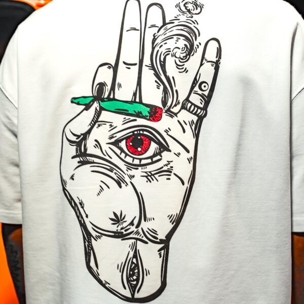 All Eyes On Me Cigarette Printed Oversize White T-Shirt