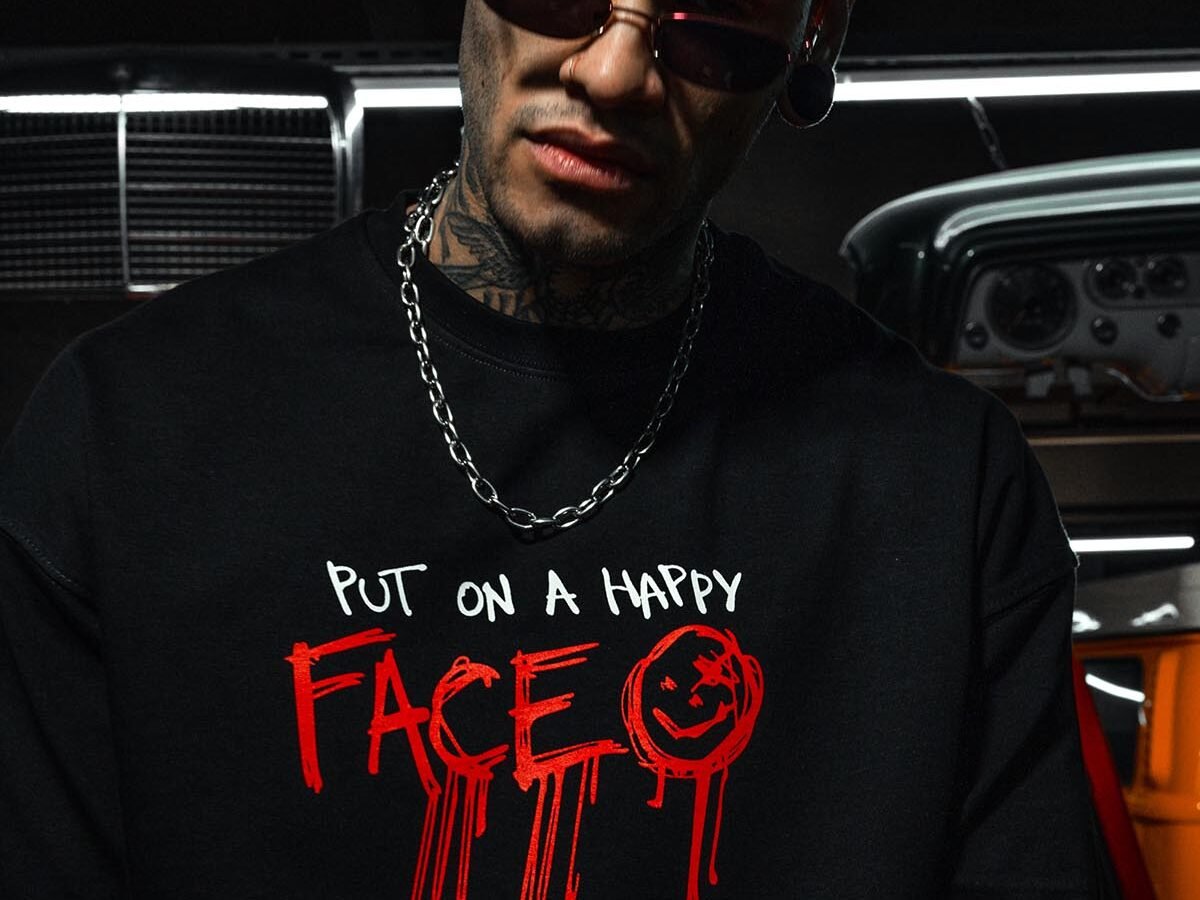 Joker Put On Happy Patched Oversize Black T-Shirt