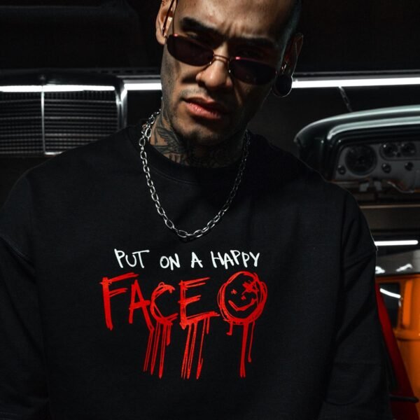 Joker Put On Happy Patched Oversize Black T-Shirt