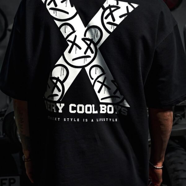 X Very Cool Printed Oversize Black T-Shirt