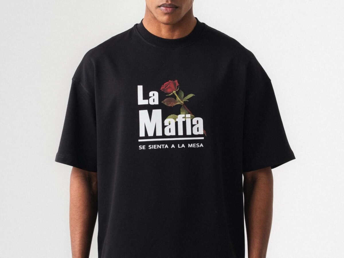La Mafia Siyah Oversize Baskılı T-Shirt