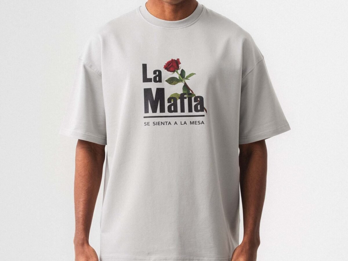 La Mafia Gri Oversize Baskılı T-Shirt