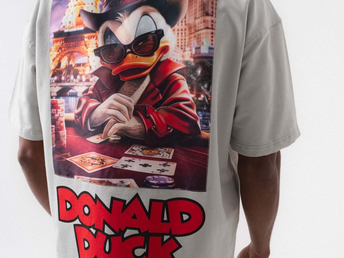 Donald Duck Gri Oversize Baskılı T-Shirt