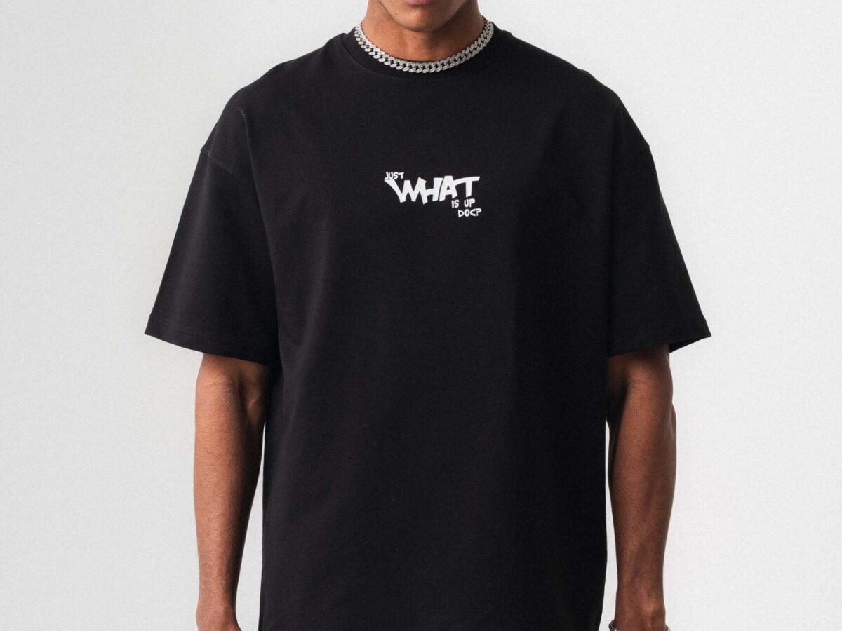 Just What Is Up Doc Siyah Oversize Baskılı T-Shirt