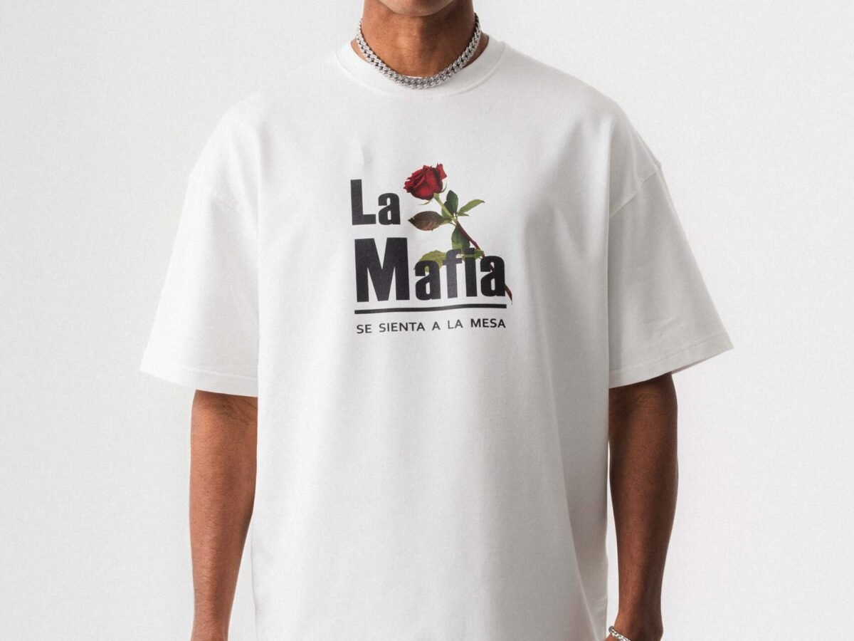 La Mafia Beyaz Oversize Baskılı T-Shirt