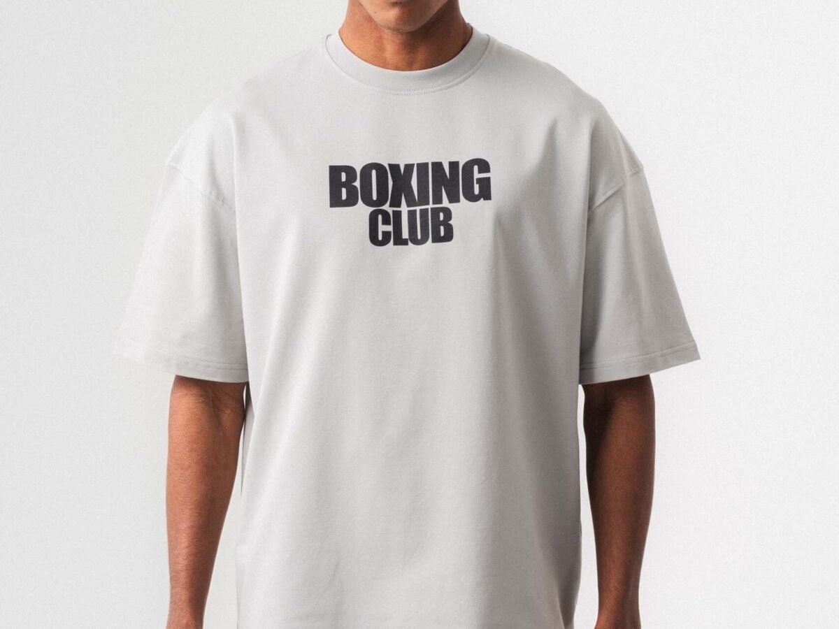 Boxing Club Baskılı Oversize T-Shirt Gri