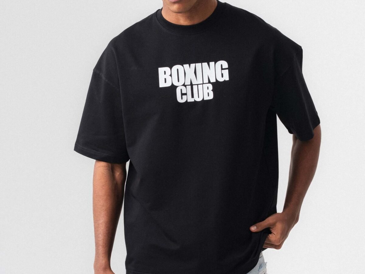 Boxing Club Baskılı Oversize T-Shirt Siyah