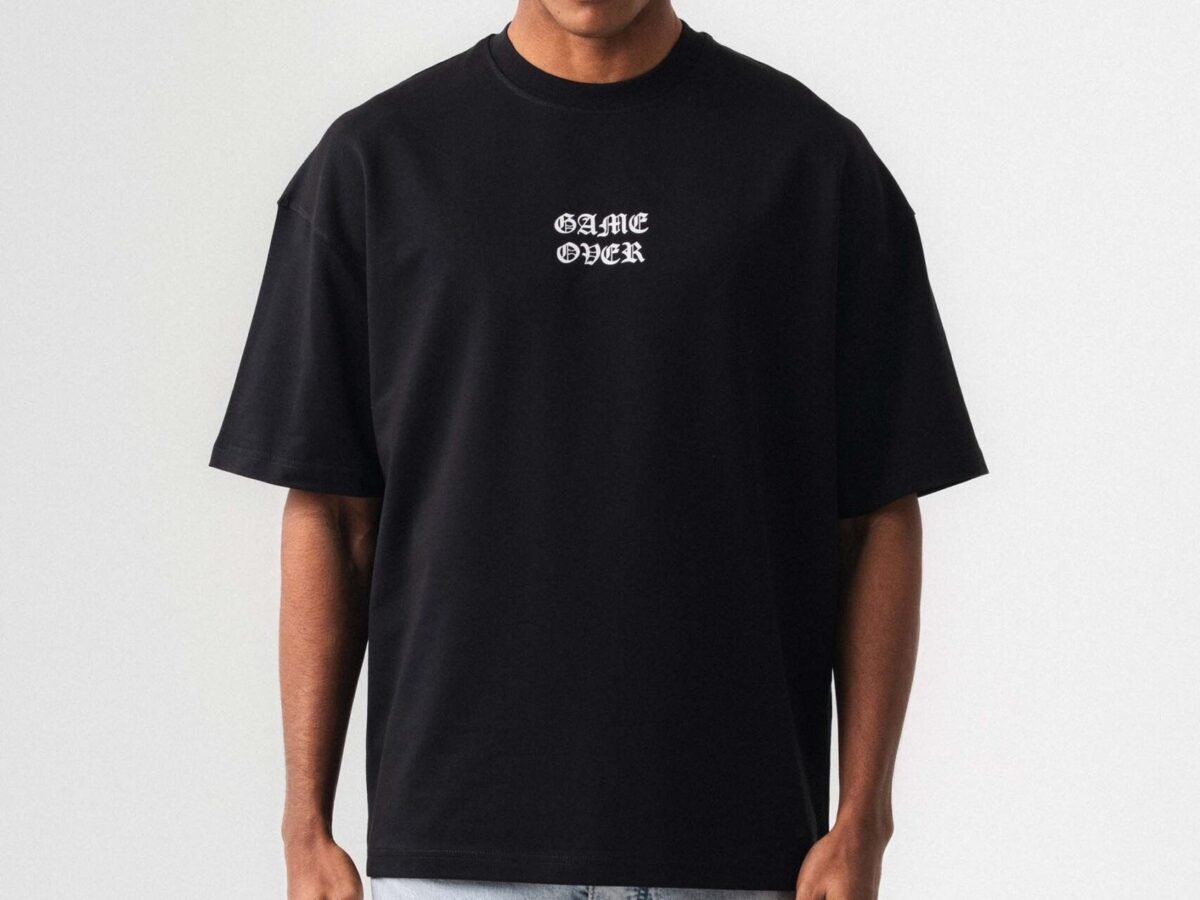 Game Over Siyah Oversize Baskılı T-Shirt