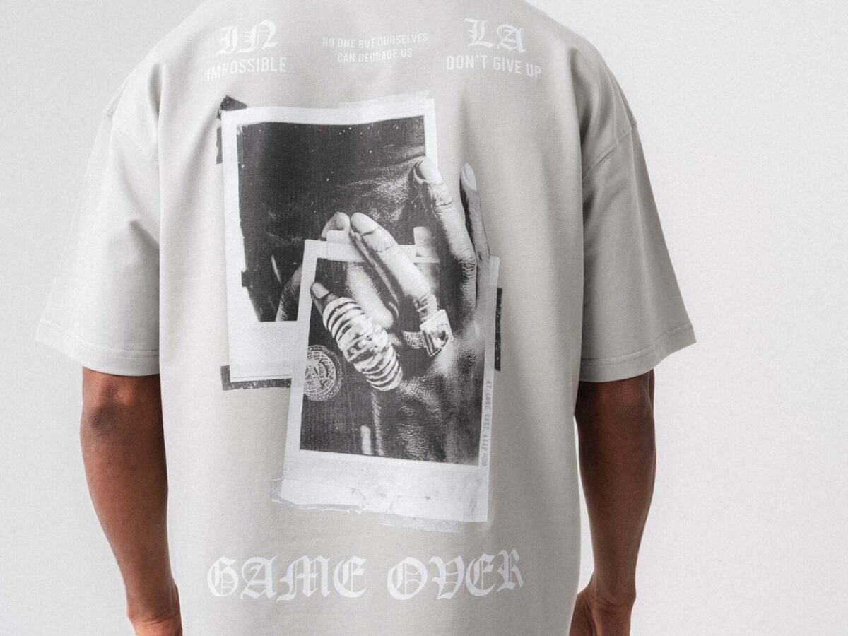 Game Over Gri Oversize Baskılı T-Shirt