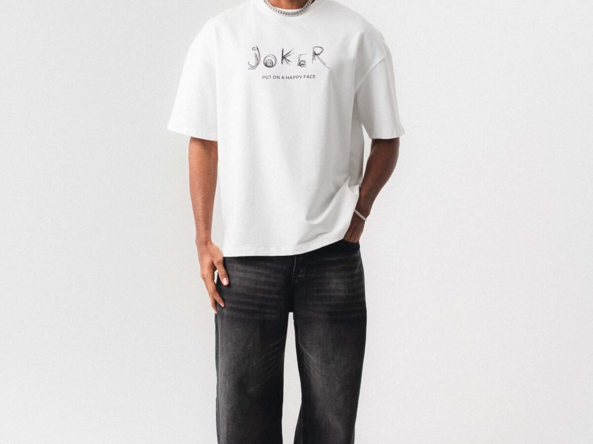 Joker Put On Happy Face Beyaz Oversize Baskılı T-Shirt