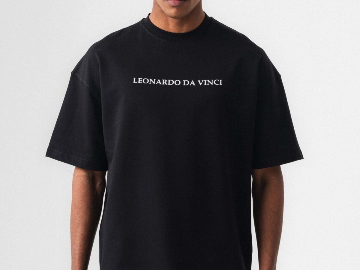 Leonardo Da Vinci Siyah Oversize Baskılı T-Shirt