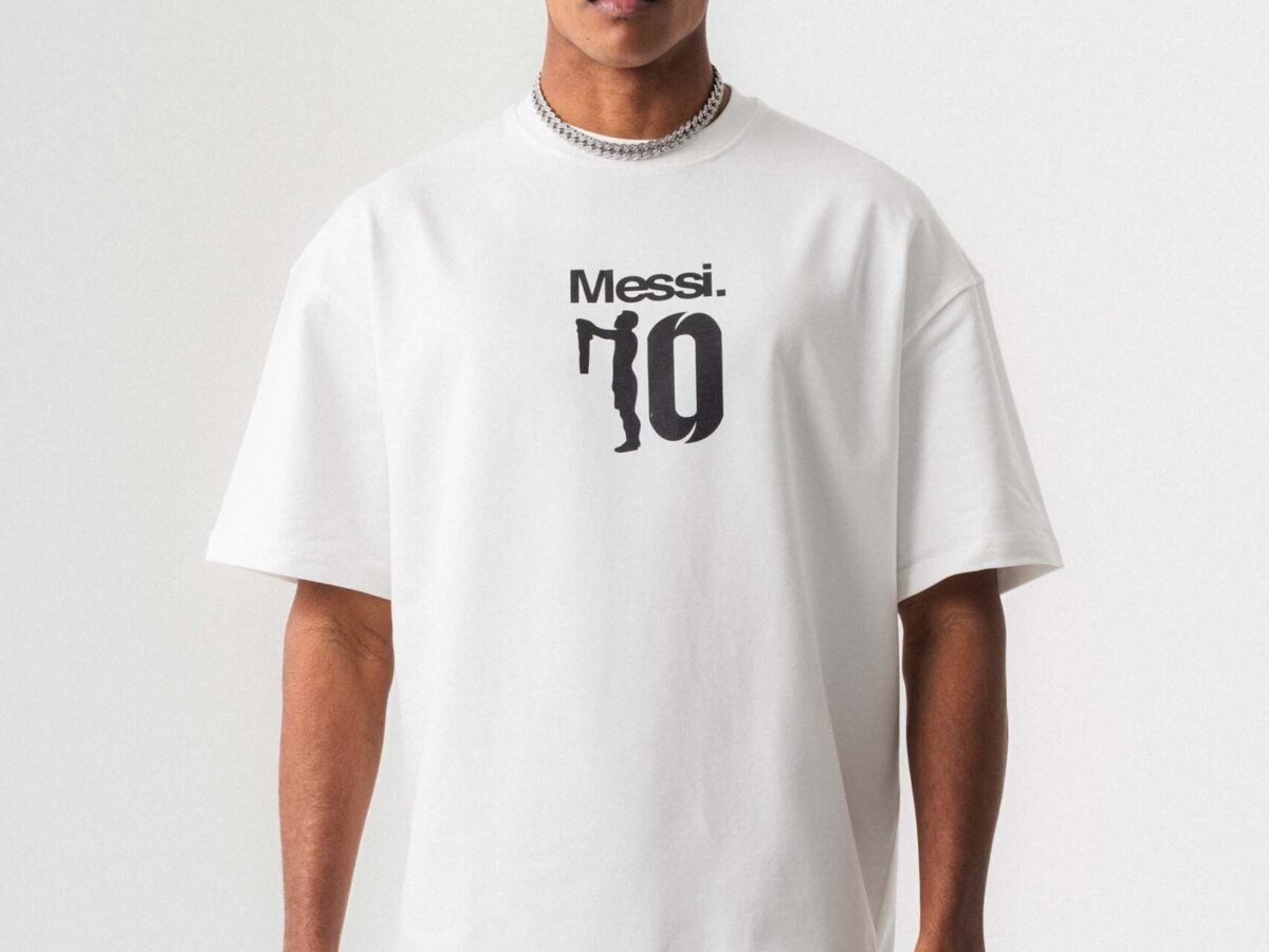 Messi 10 Beyaz Oversize Baskılı T-Shirt