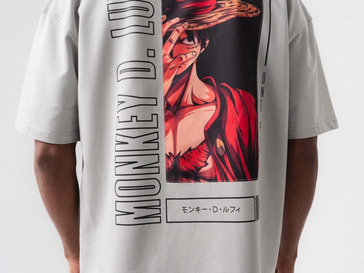 Monkey D-Luffy Gri Oversize Baskılı T-Shirt