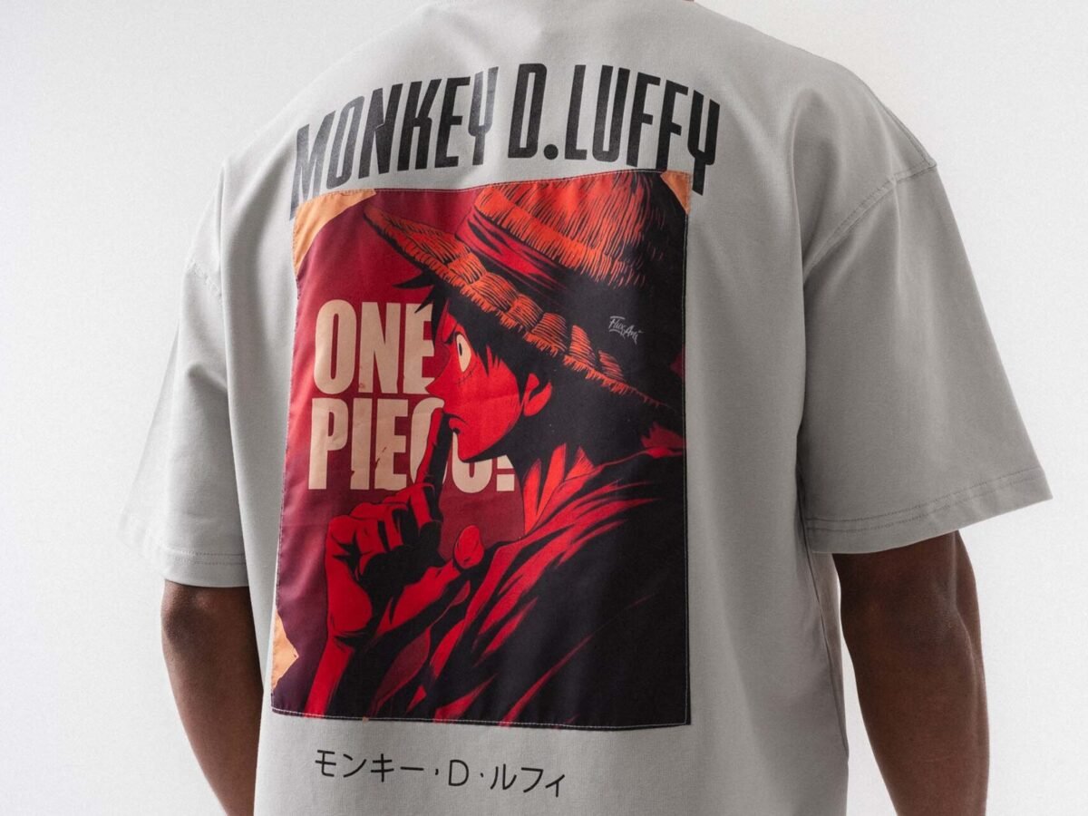 Monkey D-Luffy Gri Oversize Baskılı T-Shirt