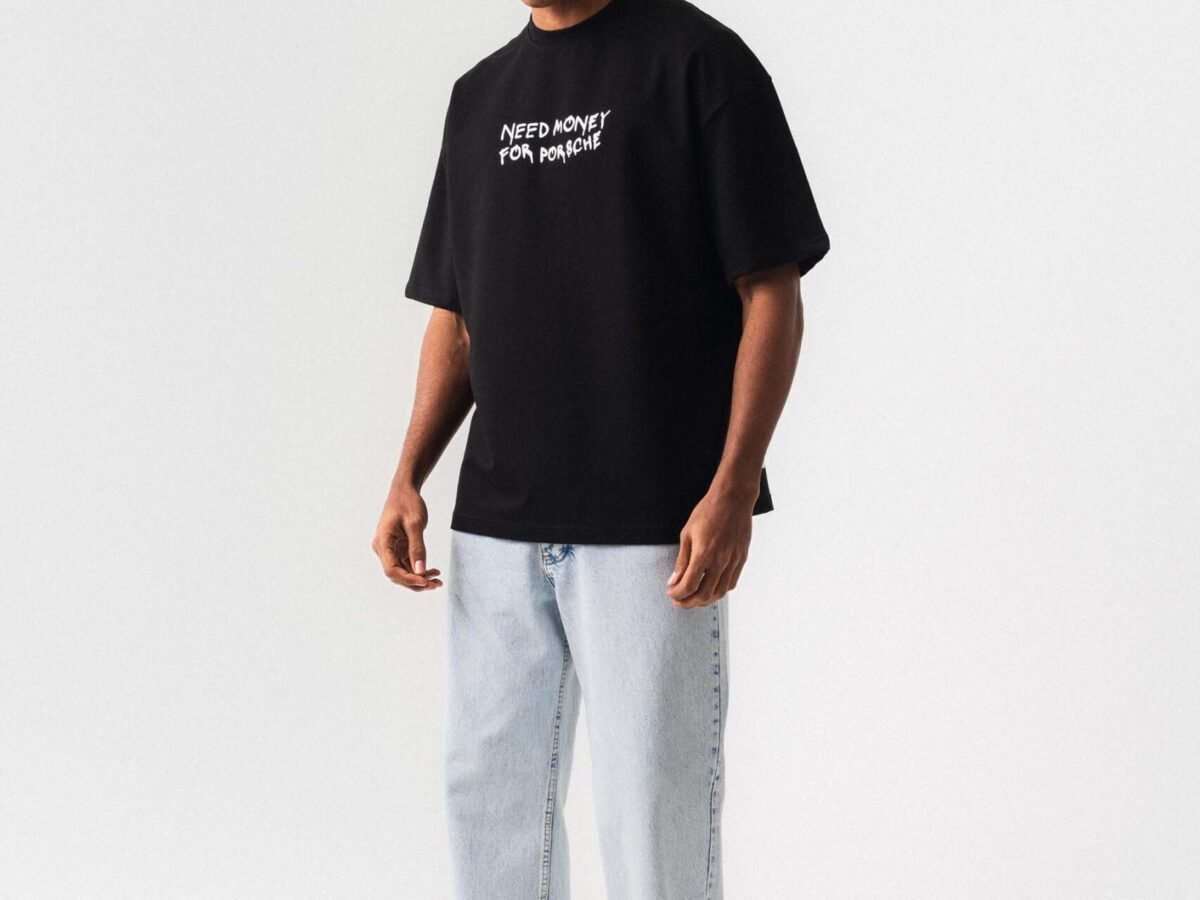Need Money For Porsche Siyah Oversize Baskılı T-Shirt