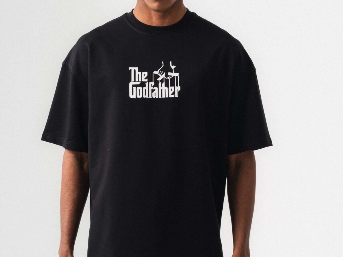 The Godfather Siyah Oversize Baskılı T-Shirt