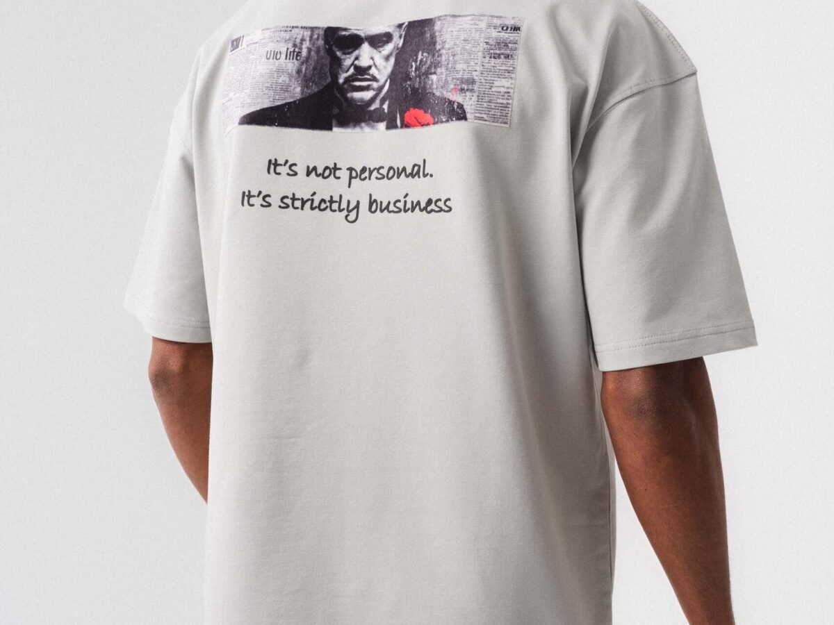 The Godfather Gri Oversize Baskılı T-Shirt