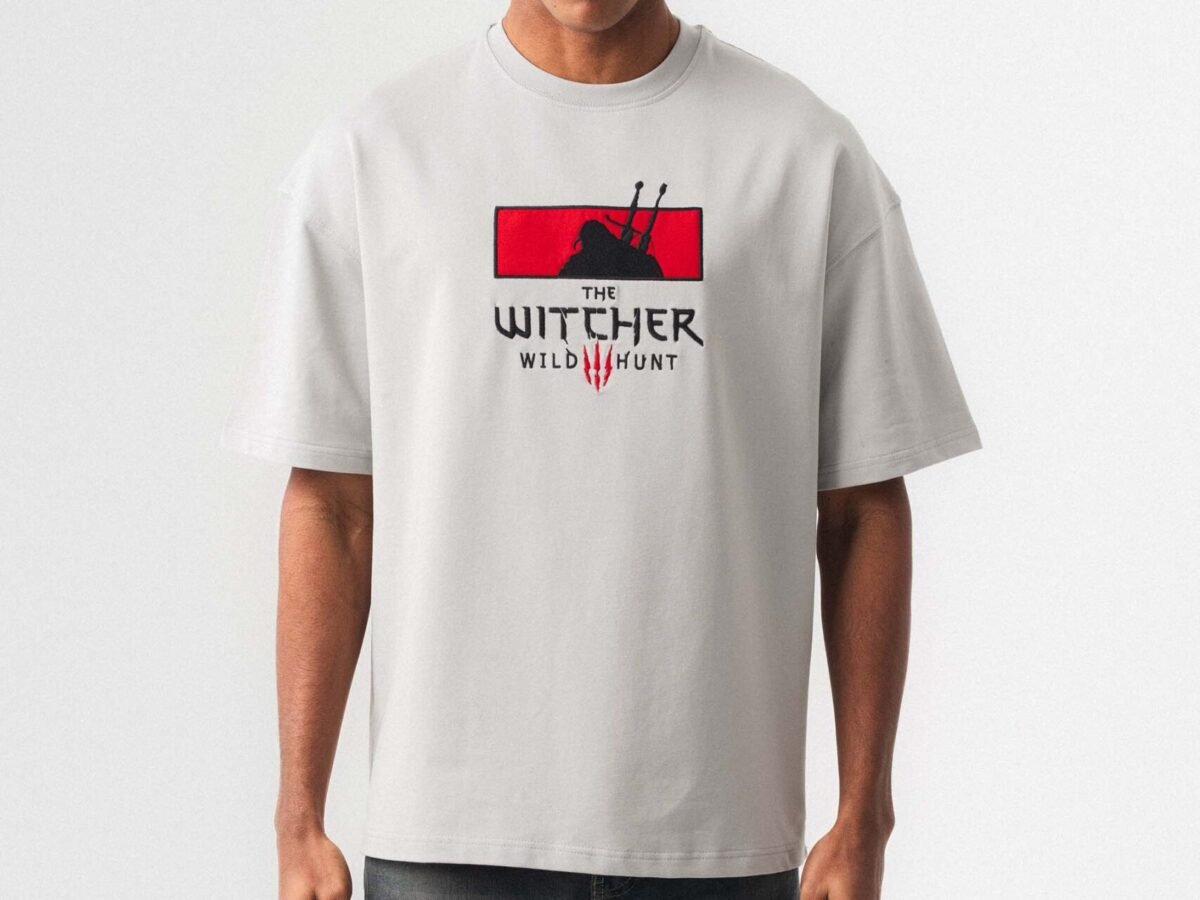 The Witcher Gri Oversize Baskılı T-Shirt