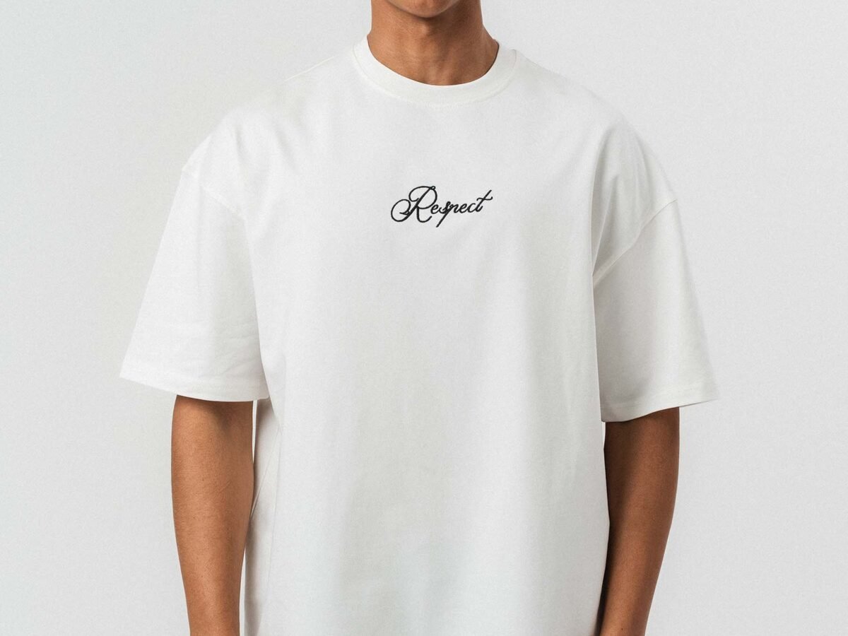 Respect Etnik Desen White Oversize Printed T-Shirt