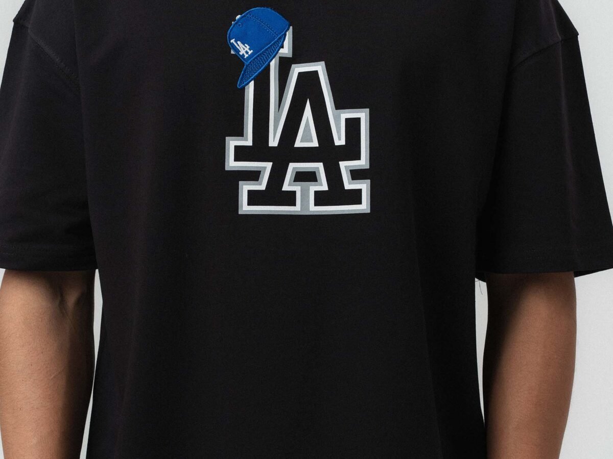 LA Embroidered Black Oversize Printed T-Shirt