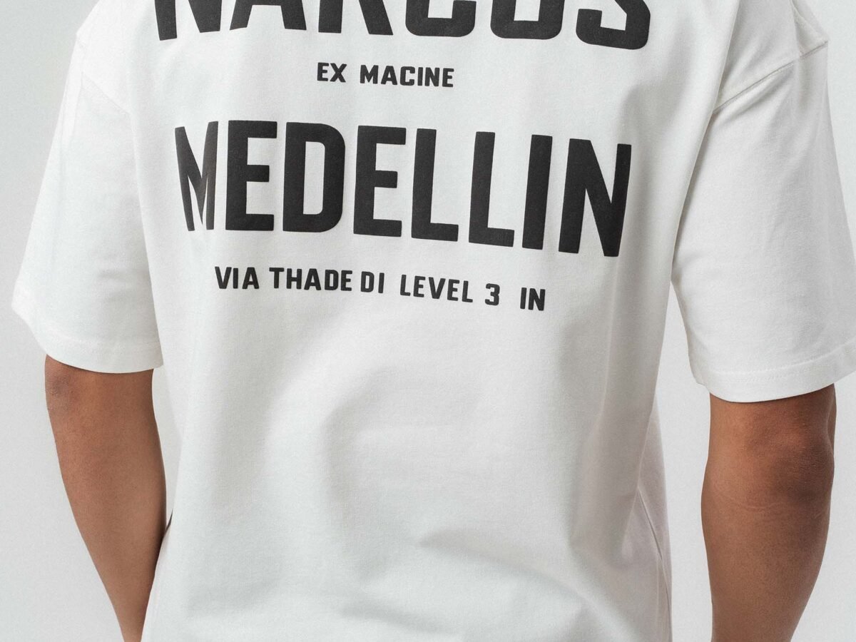 Narcos Medellin Embroidered White Oversize Printed T-Shirt