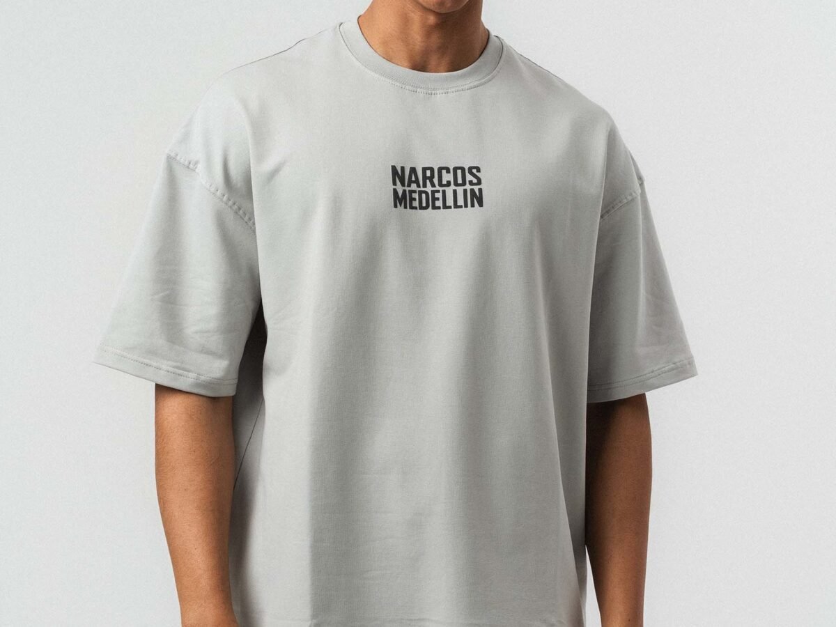 Narcos Medellin Embroidered Gray Oversize Printed T-Shirt