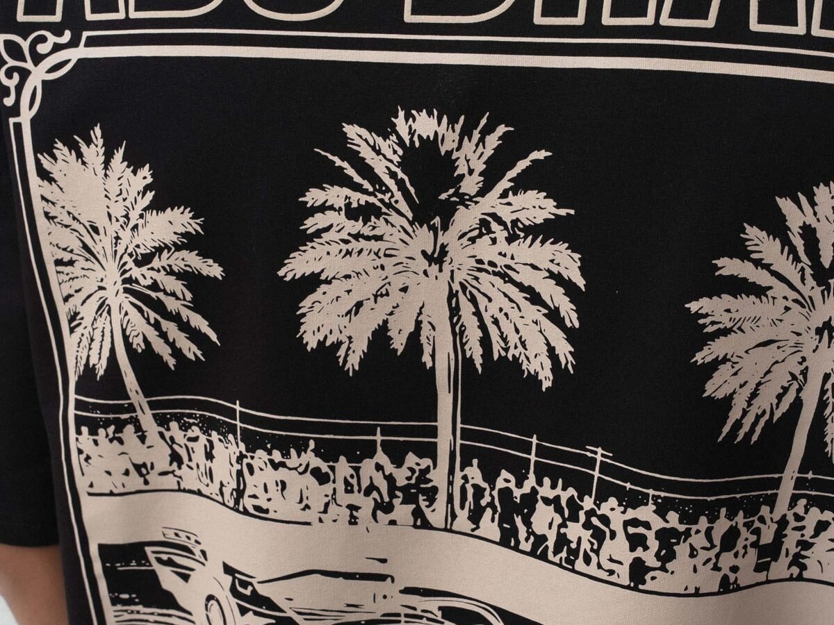 Abu Dabi Gold Embossed Pattern Black Oversize Printed T-Shirt