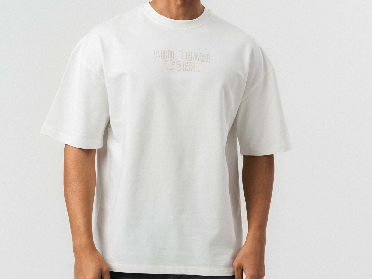 Abu Dabi Gold Embossed Pattern White Oversize Printed T-Shirt