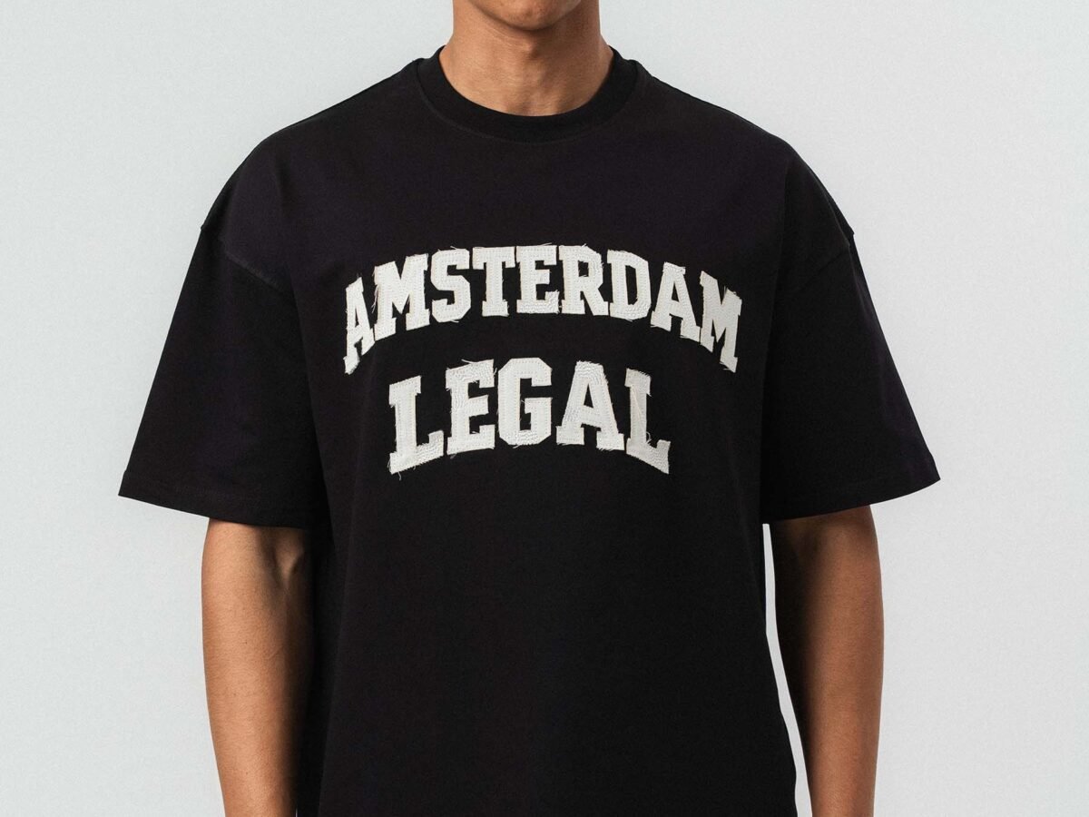 Amsterdam Legal Embroidered Black Oversize Printed T-Shirt