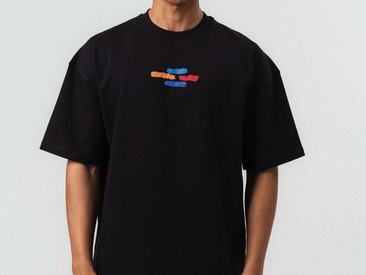 Art Graphic Embossed Black Oversize Printed T-Shirt