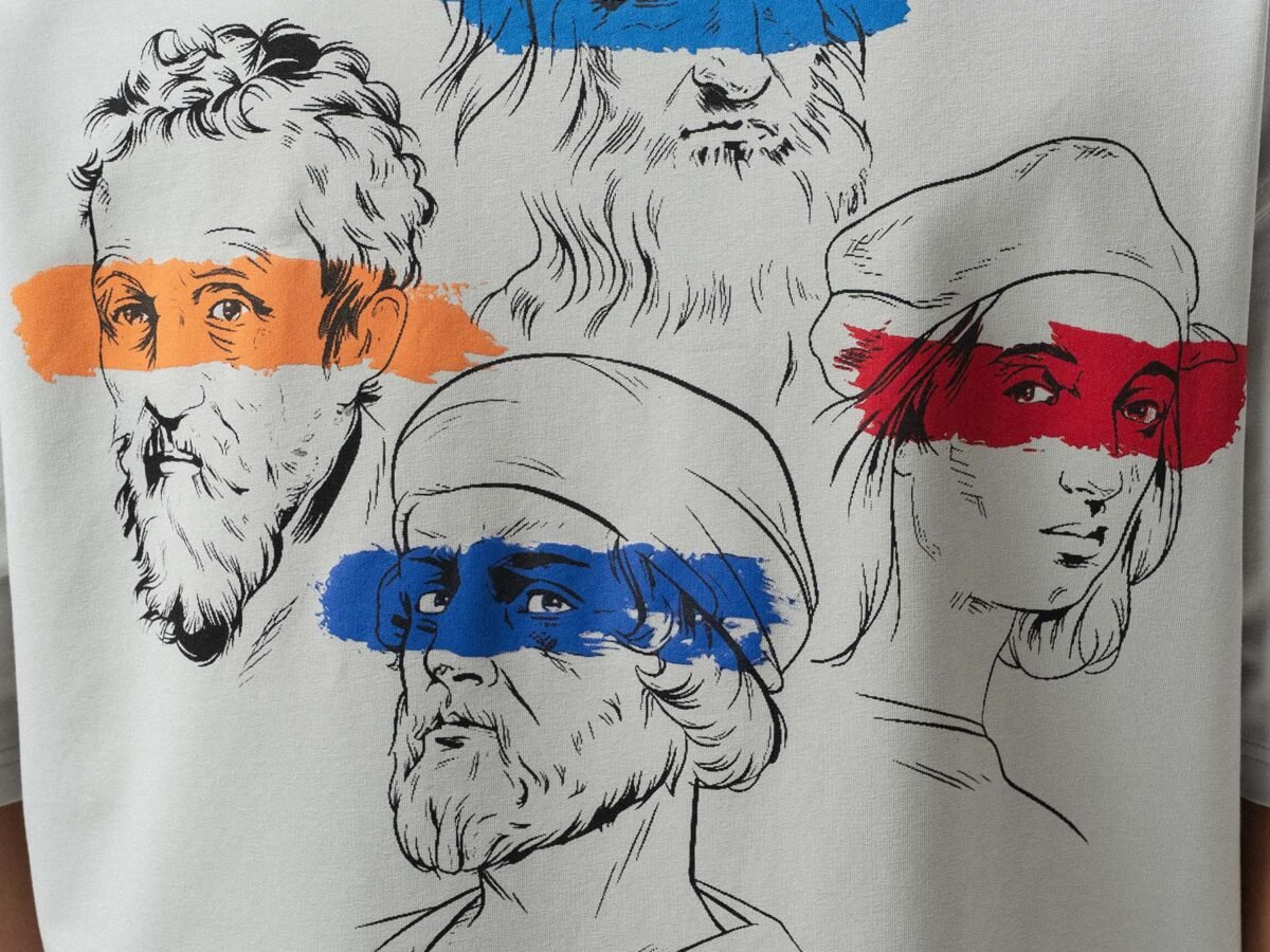 Art Graphic Embossed Gray Oversize Printed T-Shirt