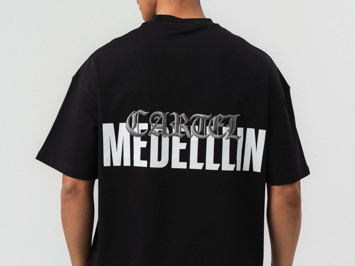 Cartel Medellin Embroidered Black Oversize Printed T-Shirt