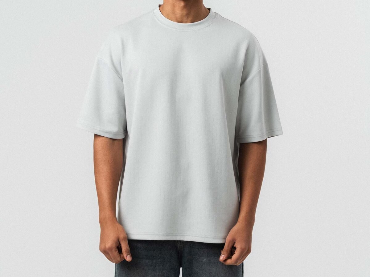 Embroidered Çizgili Premium Oversize T-Shirt Gray