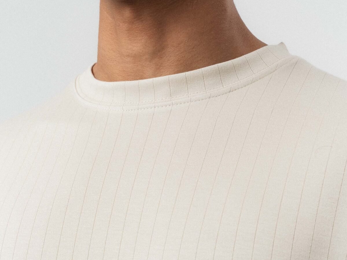 Embroidered Çizgili Premium Oversize T-Shirt Beige