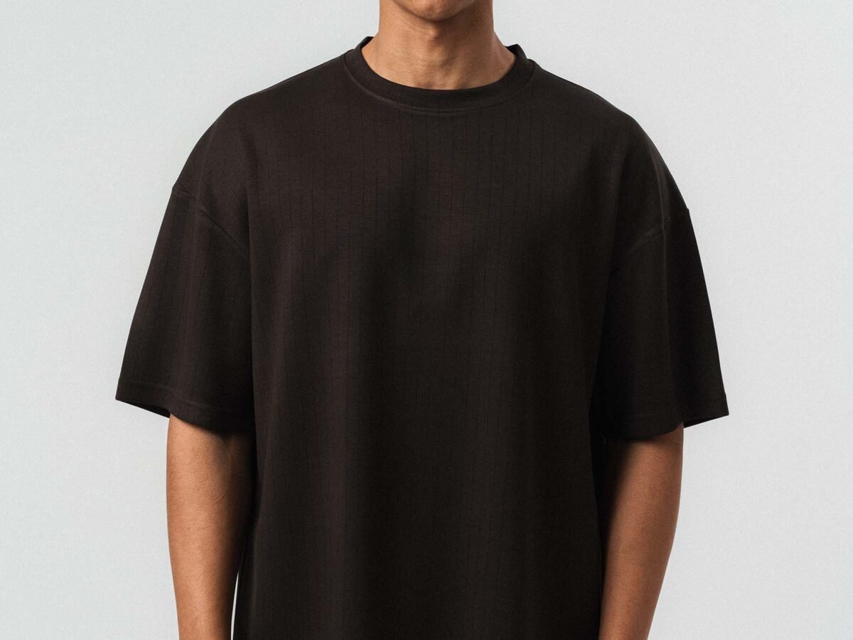 Embroidered Çizgili Premium Oversize T-Shirt Brown