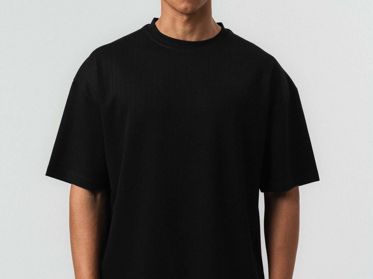 Embroidered Çizgili Premium Oversize T-Shirt Black