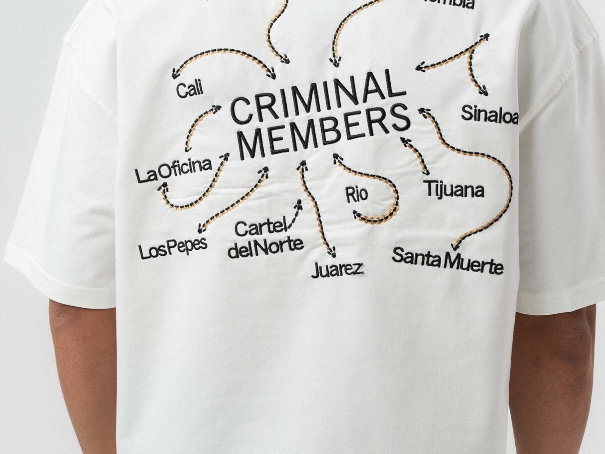 Criminal Members Embroidered White Oversize Printed T-Shirt