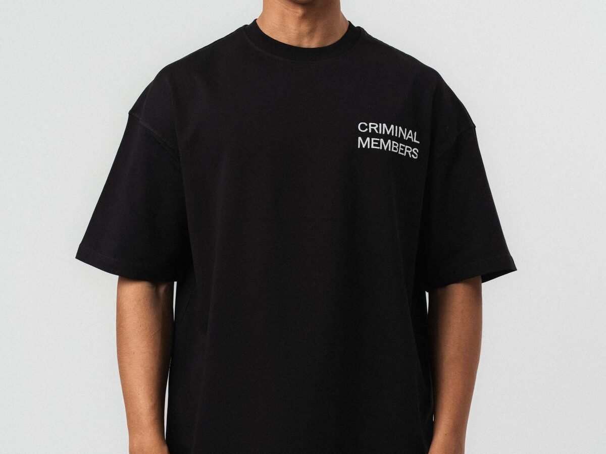 Criminal Members Embroidered Black Oversize Printed T-Shirt
