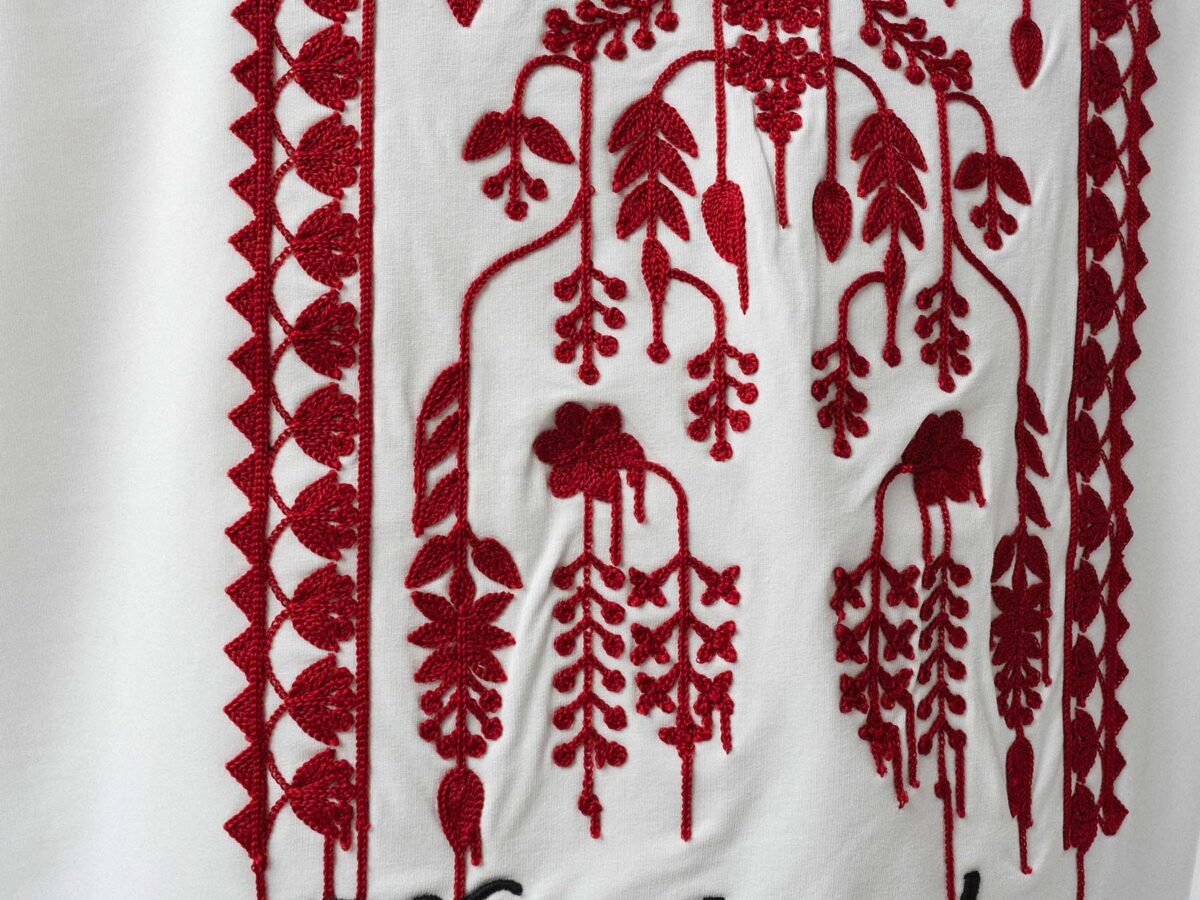 Handmade Sprit Etnik Patterned Embroidered White Oversize Printed T-Shirt