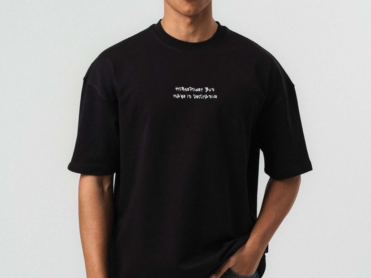 Horsepower Decorative Car Printed Black Oversize Printed T-Shirt