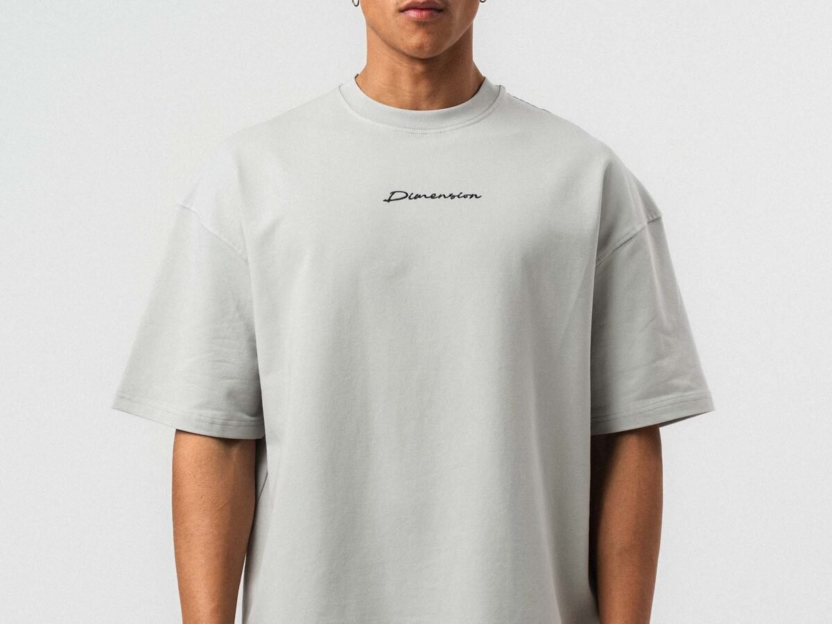 Etnik Desen Embroidered Gray Oversize Printed T-Shirt