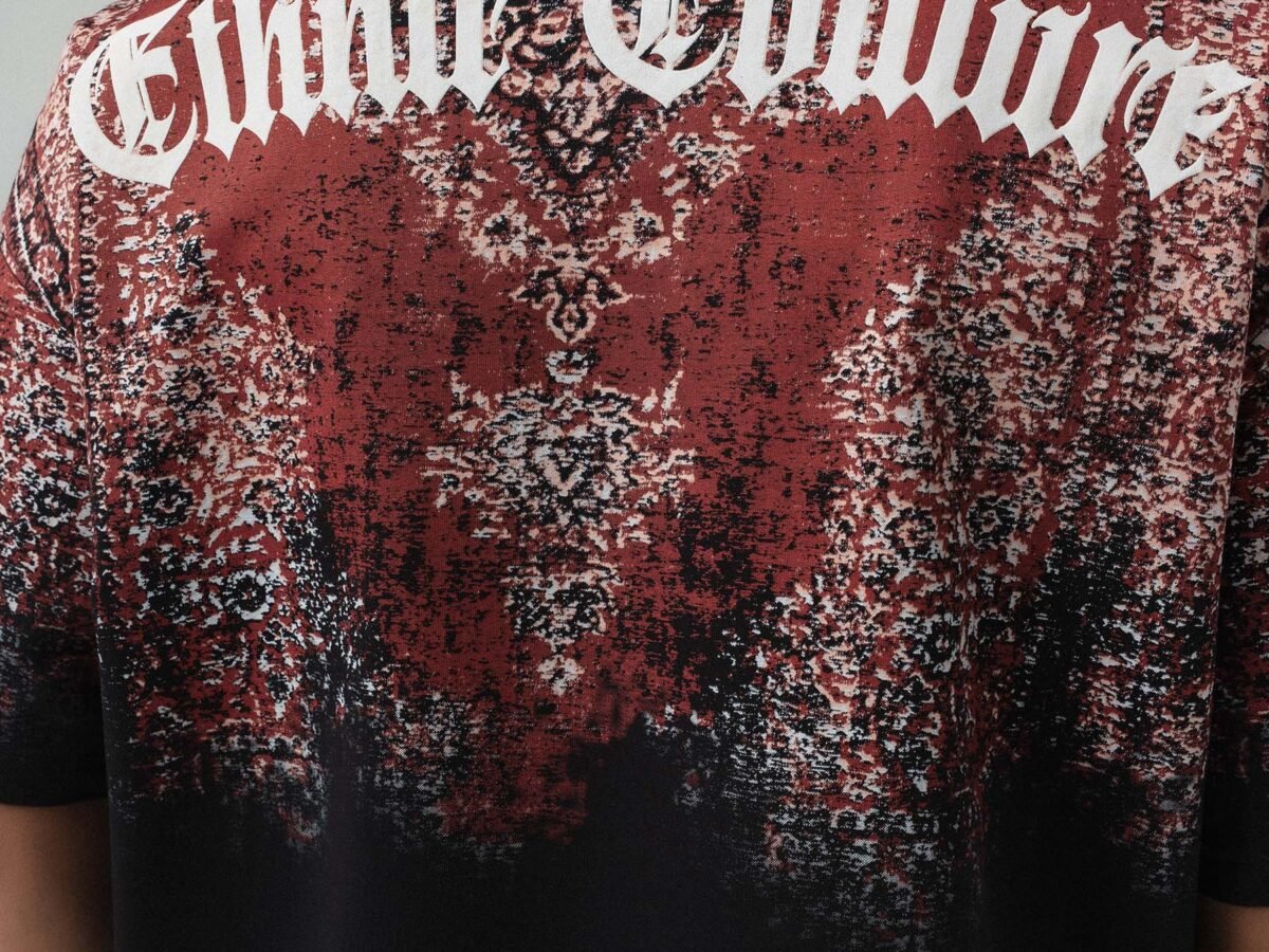 Etnik Desen Embroidered Embossed Black Oversize Printed T-Shirt