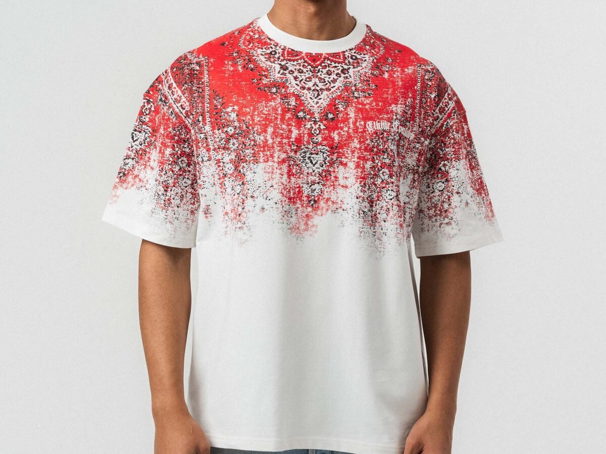 Etnik Desen Embroidered Embossed White Oversize Printed T-Shirt