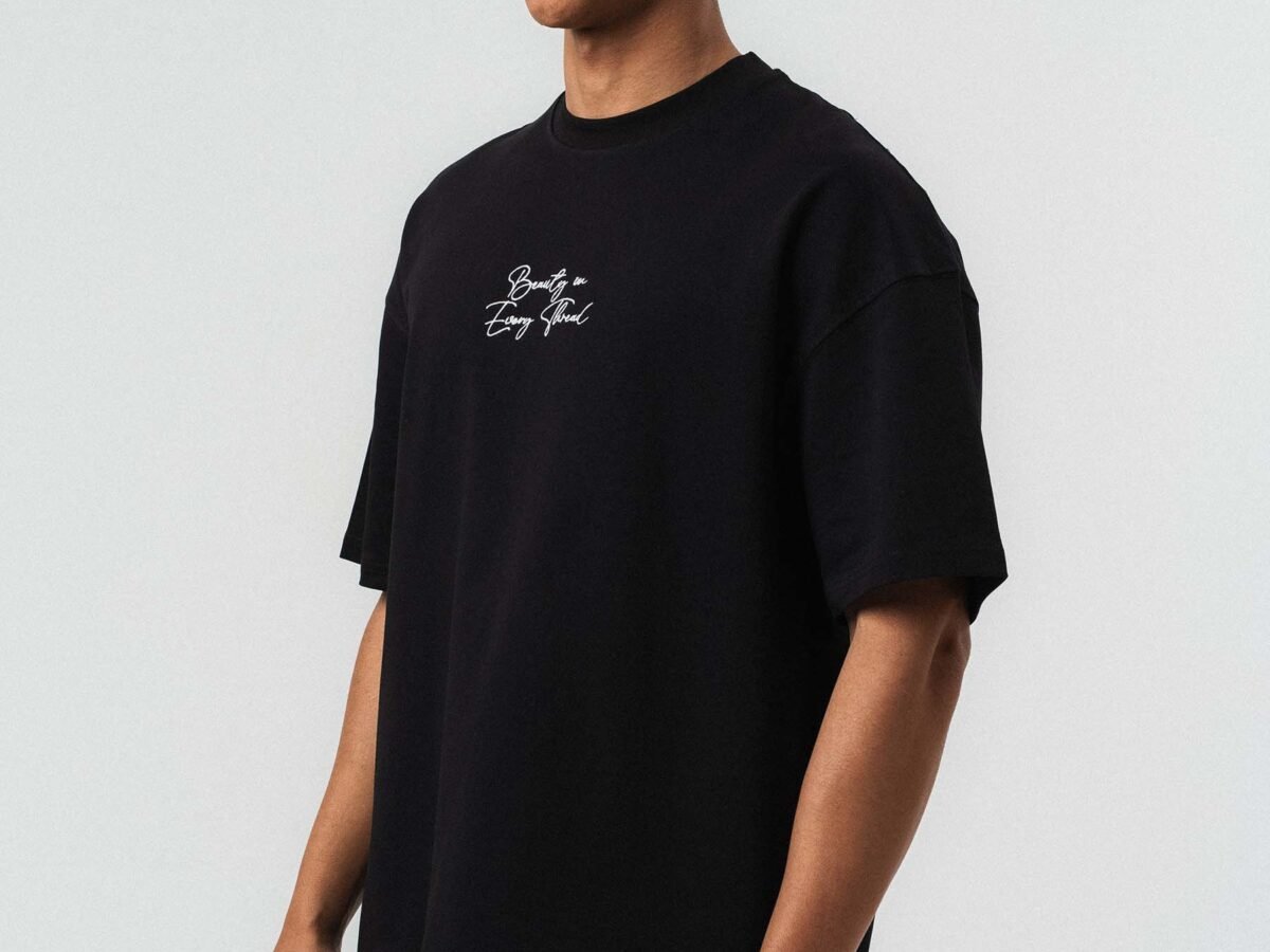 Etnik Patterned Embroidered Black Oversize Printed T-Shirt