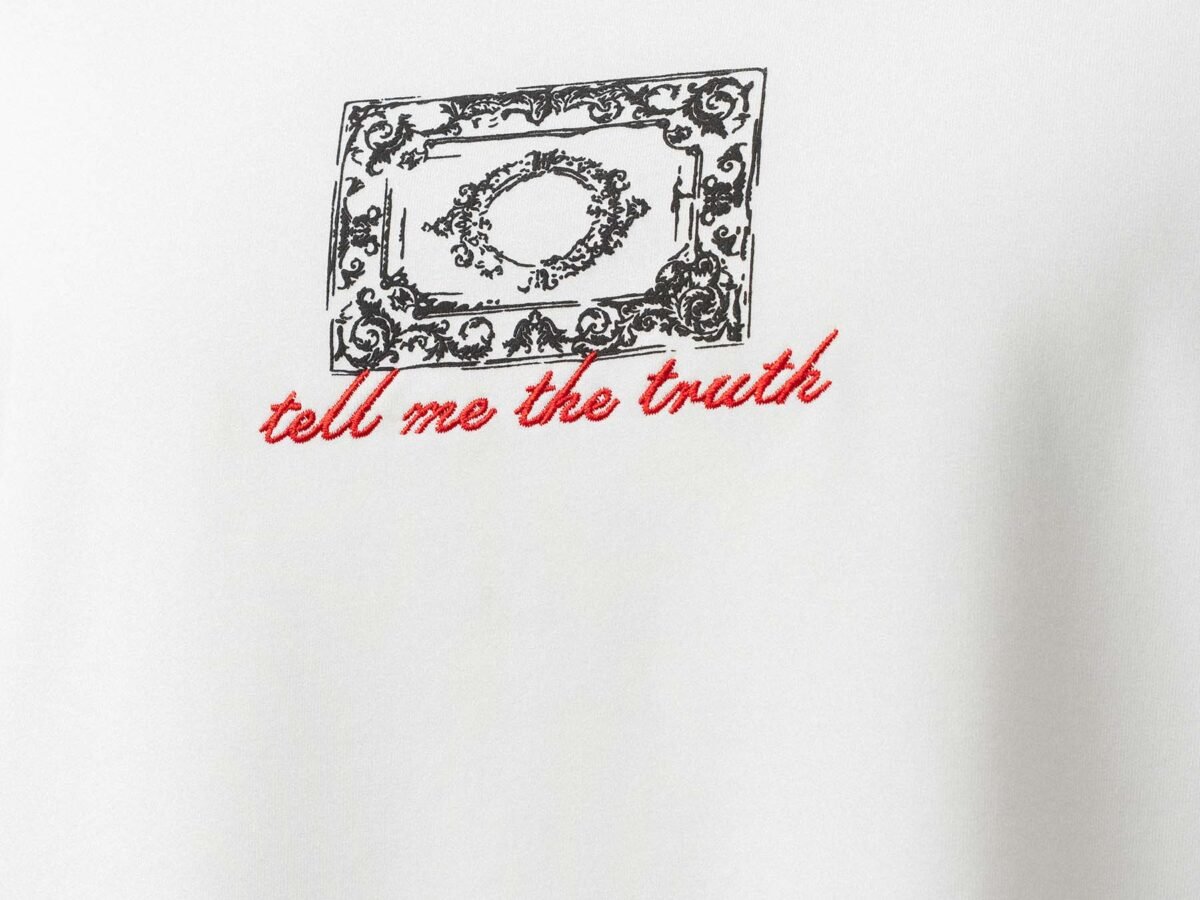 Tell me The Truth Embroidered White Oversize Printed T-Shirt